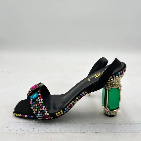 FSJ Black Multicolor Embellished Heels - Picture 2 of 8